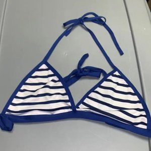 White and blue striped bikini top